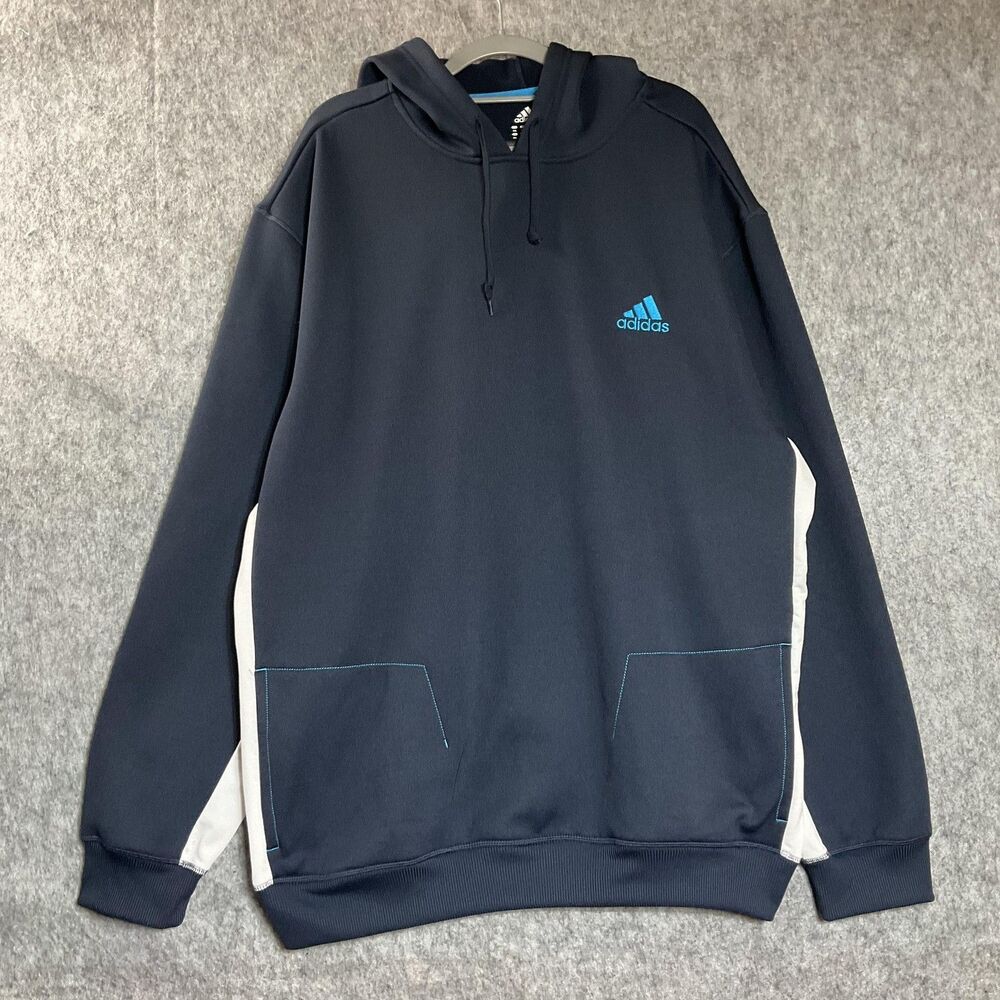Adidas Hoodie Mens 2XL Navy Blue ClimaWarm Fleece Pullover Embroidered Logo